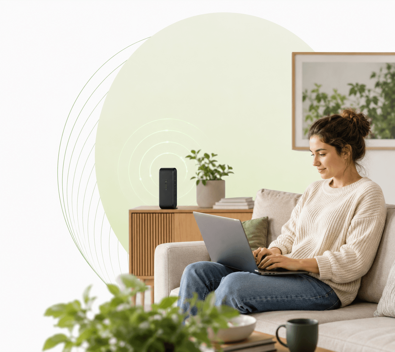 Person using broadband at home